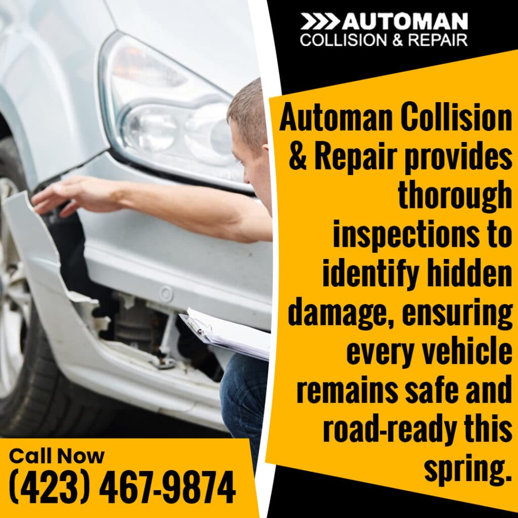 Johnson City's Local Auto Body Shop: What a Pothole Really Does to Your Car 1 Graphic from Automan Collision emphasizing thorough vehicle inspections to find hidden bumper damage.