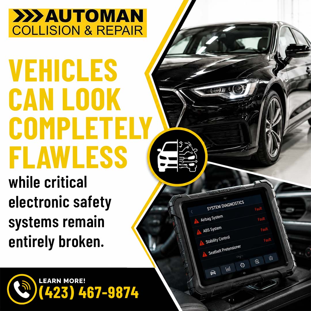 Front view of a black luxury car alongside a diagnostic scanner screen displaying system fault codes inside a vehicle interior.